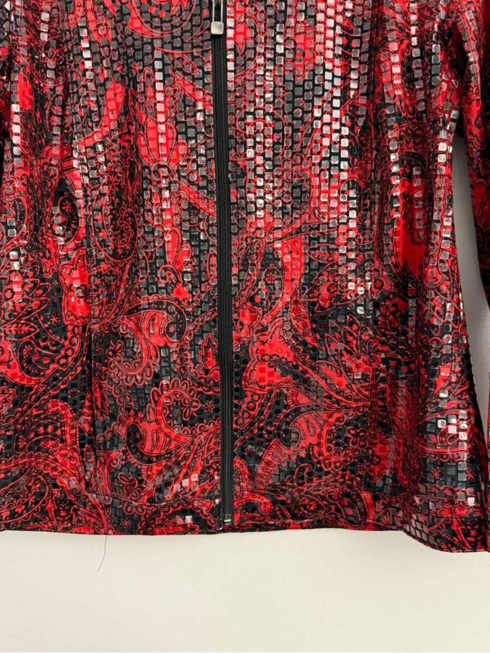 Koret Red and Black Paisley Zip Front Evening Jacket - Picture 3 of 10